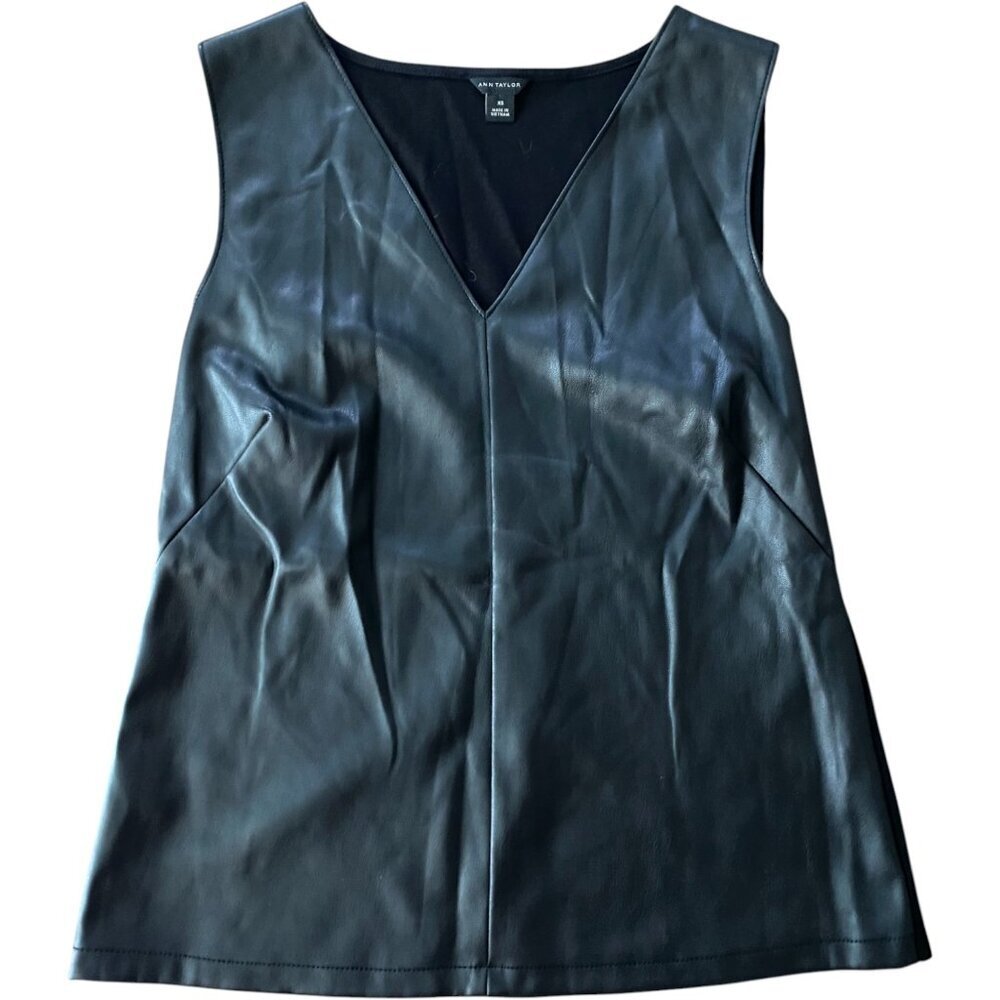 Ann Taylor Black Faux Leather Sleeveless Top Size XS